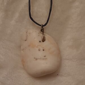 Hag Stone Shell Pendant Necklace, Cream Shell With Navy Cord, 8",